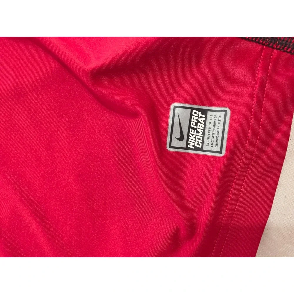 Nike Pro Combat Dri-FIT Mens XL Fitted Training Shirt Red Black Mesh Athletic